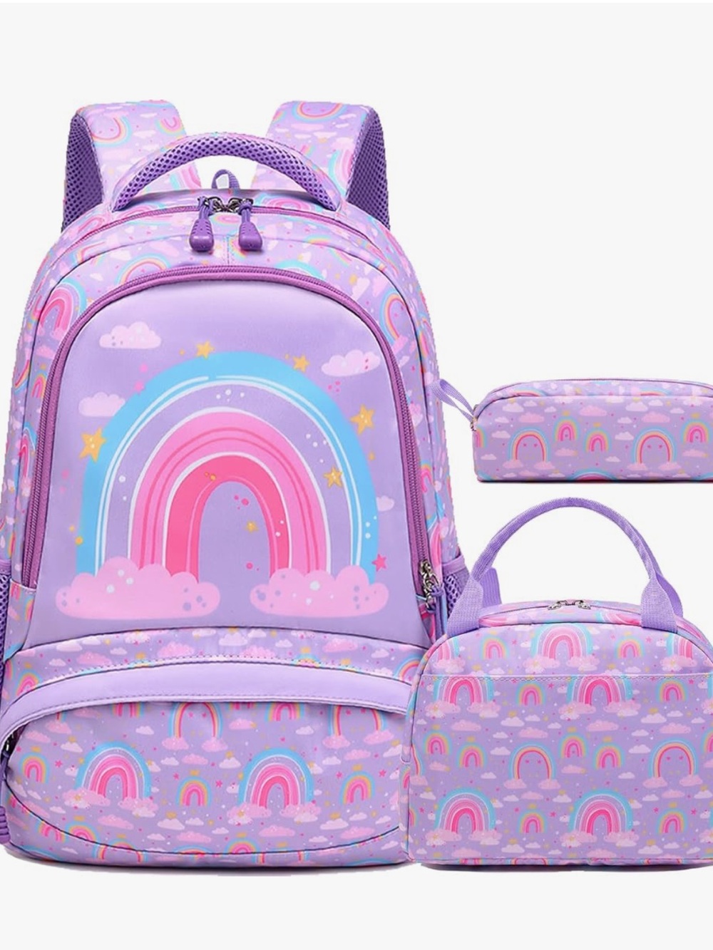 Purple Rainbow Backpack for Girls Unicorn Bookbag School Bag 3 Piece Set
